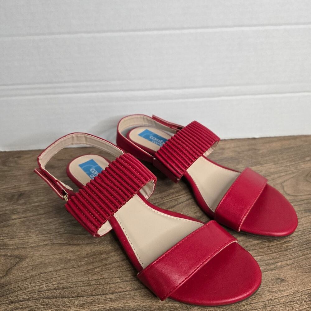 Comfort Corner Red slingback wedge sandals with a ribbed strap design 8m NWoT